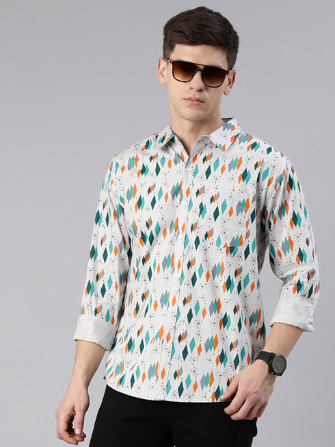 Grey Printed Full Sleeves Shirt
